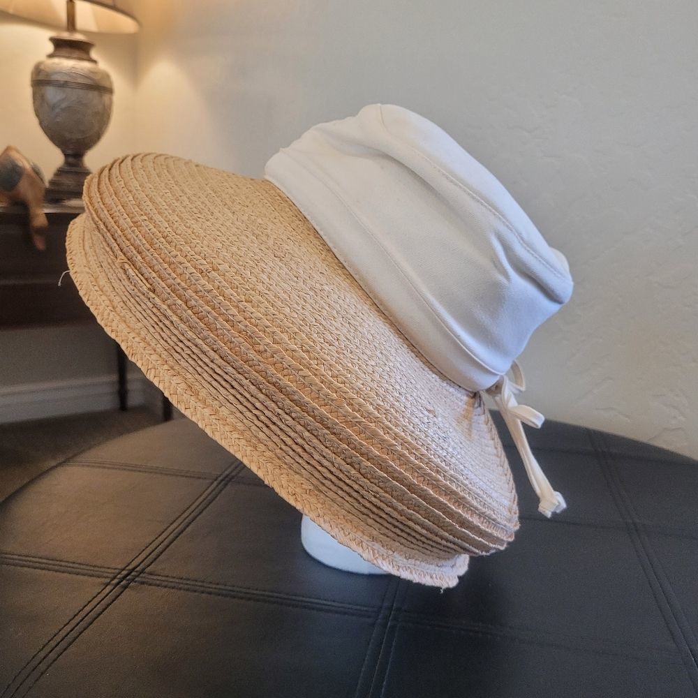 Scala Women's Natural Bell Brim Woven Sun Hat with White Canvas and Bow NEW - Picture 12 of 15